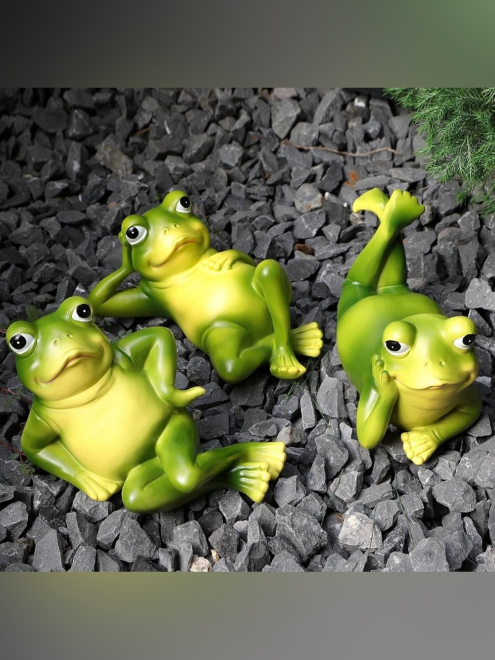 3 small Frog statues novelty funny fun SASSY Lazy FROGS outdoor garden decor